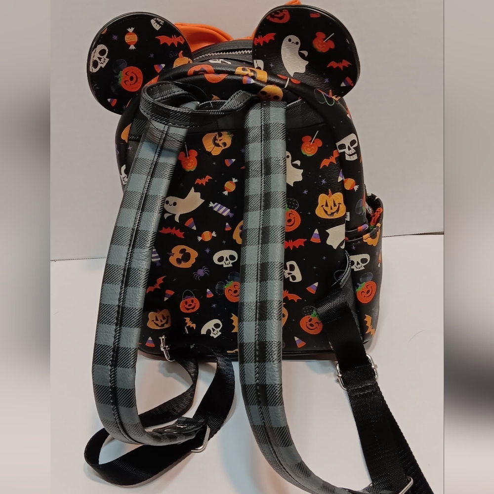 Loungefly Disney Parks Halloween Mini Backpack Black Orange Mickey Ears Pumpkin - Picture 5 of 5